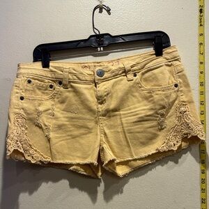 Rue21 Yellow Jean Shorts with Lace Trim